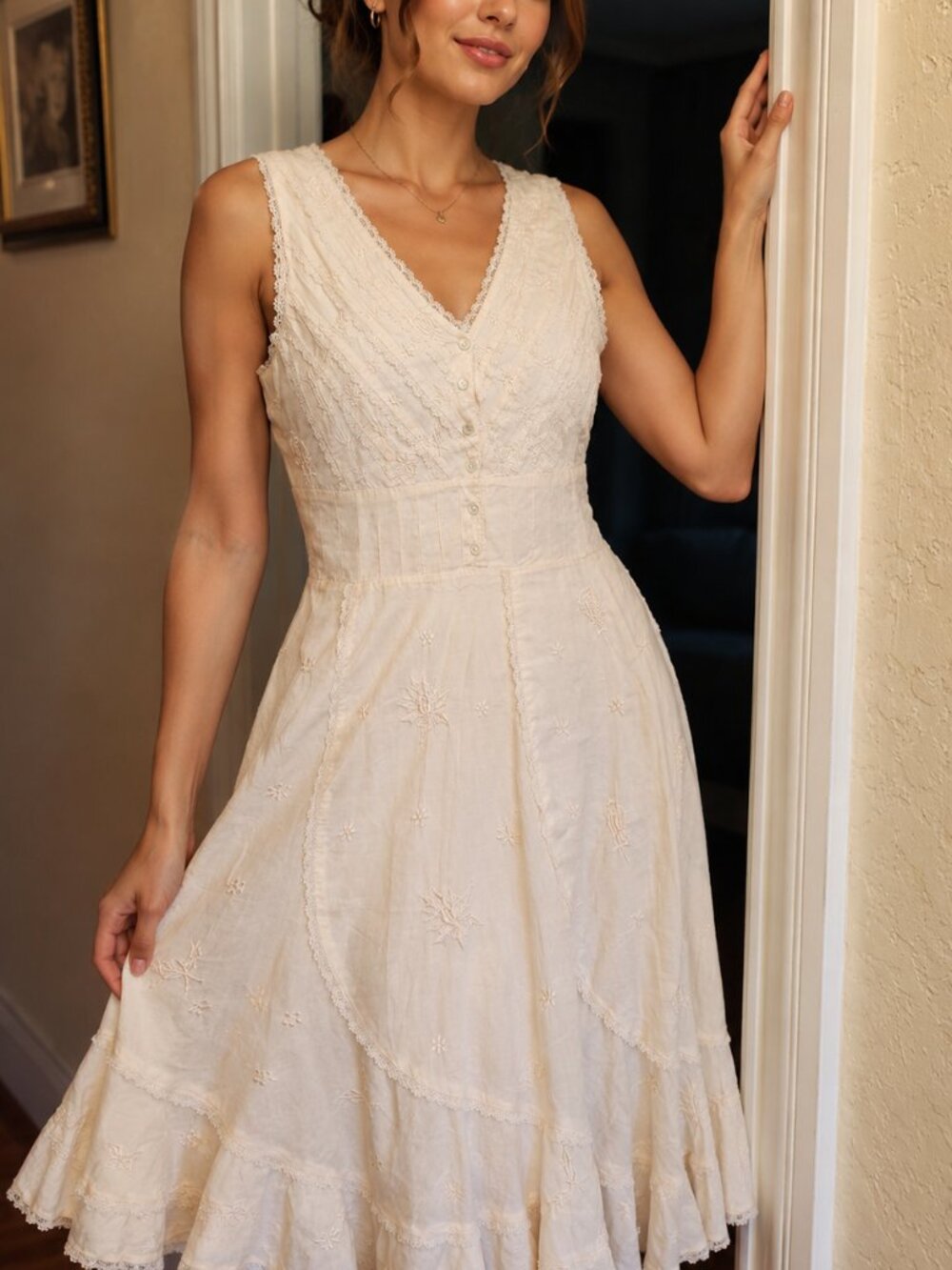 Chaudry KC embroidered Light Peach Color Midi Dress. Please See The Measurments.